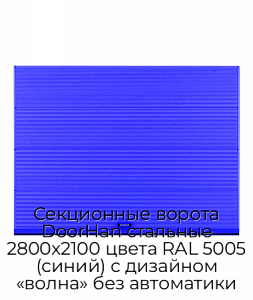 Секционные ворота DoorHan стальные 2800х2100 цвета RAL 5005 (синий) с дизайном «волна» без автоматики preview 1