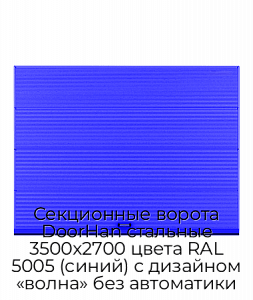 Секционные ворота DoorHan стальные 3500х2700 цвета RAL 5005 (синий) с дизайном «волна» без автоматики preview 1
