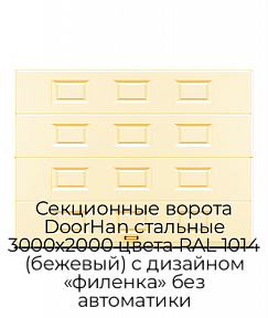 Секционные ворота DoorHan стальные 3000х2000 цвета RAL 1014 (бежевый) с дизайном «филенка» без автоматики