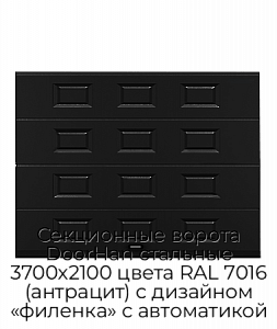 Секционные ворота DoorHan стальные 3700х2100 цвета RAL 7016 (антрацит) с дизайном «филенка» с автоматикой preview 1