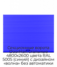 Секционные ворота DoorHan стальные 4800х2600 цвета RAL 5005 (синий) с дизайном «волна» без автоматики
