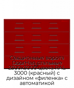 Секционные ворота DoorHan стальные 2300х3000 цвета RAL 3000 (красный) с дизайном «филенка» с автоматикой
