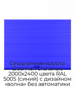 Секционные ворота DoorHan стальные 2000х2400 цвета RAL 5005 (синий) с дизайном «волна» без автоматики