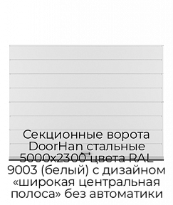 Секционные ворота DoorHan стальные 5000х2300 цвета RAL 9003 (белый) с дизайном «широкая центральная полоса» без автоматики