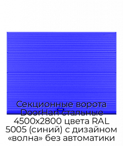 Секционные ворота DoorHan стальные 4500х2800 цвета RAL 5005 (синий) с дизайном «волна» без автоматики