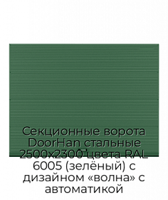 Секционные ворота DoorHan стальные 2500х2300 цвета RAL 6005 (зелёный) с дизайном «волна» с автоматикой