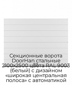 Секционные ворота DoorHan стальные 2100х2500 цвета RAL 9003 (белый) с дизайном «широкая центральная полоса» с автоматикой