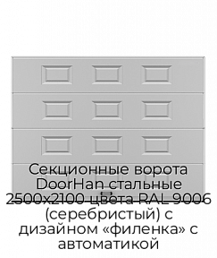 Секционные ворота DoorHan стальные 2500х2100 цвета RAL 9006 (серебристый) с дизайном «филенка» с автоматикой