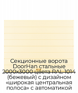 Секционные ворота DoorHan стальные 2000х3000 цвета RAL 1014 (бежевый) с дизайном «широкая центральная полоса» с автоматикой preview 1