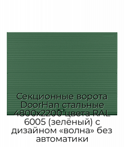 Секционные ворота DoorHan стальные 4800х2200 цвета RAL 6005 (зелёный) с дизайном «волна» без автоматики preview 1