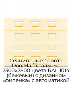 Секционные ворота DoorHan стальные 2300х2800 цвета RAL 1014 (бежевый) с дизайном «филенка» с автоматикой preview 1