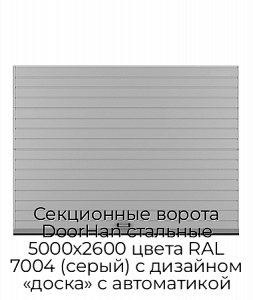 Секционные ворота DoorHan стальные 5000х2600 цвета RAL 7004 (серый) с дизайном «доска» с автоматикой preview 1