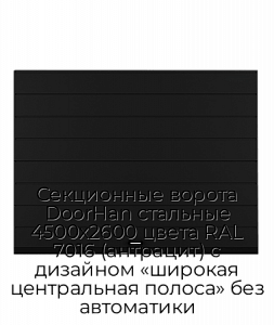 Секционные ворота DoorHan стальные 4500х2600 цвета RAL 7016 (антрацит) с дизайном «широкая центральная полоса» без автоматики preview 1