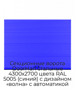 Секционные ворота DoorHan стальные 4300х2700 цвета RAL 5005 (синий) с дизайном «волна» с автоматикой