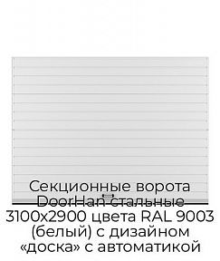 Секционные ворота DoorHan стальные 3100х2900 цвета RAL 9003 (белый) с дизайном «доска» с автоматикой