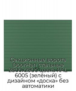 Секционные ворота DoorHan стальные 2800х2900 цвета RAL 6005 (зелёный) с дизайном «доска» без автоматики preview 1