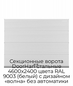 Секционные ворота DoorHan стальные 4600х2400 цвета RAL 9003 (белый) с дизайном «волна» без автоматики preview 1