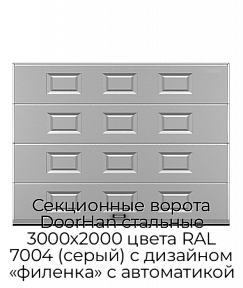 Секционные ворота DoorHan стальные 3000х2000 цвета RAL 7004 (серый) с дизайном «филенка» с автоматикой