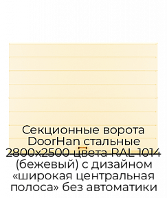 Секционные ворота DoorHan стальные 2800х2500 цвета RAL 1014 (бежевый) с дизайном «широкая центральная полоса» без автоматики
