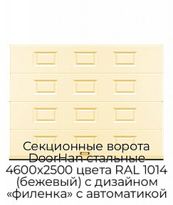 Секционные ворота DoorHan стальные 4600х2500 цвета RAL 1014 (бежевый) с дизайном «филенка» с автоматикой