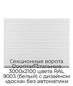 Секционные ворота DoorHan стальные 3000х2100 цвета RAL 9003 (белый) с дизайном «доска» без автоматики