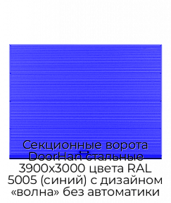 Секционные ворота DoorHan стальные 3900х3000 цвета RAL 5005 (синий) с дизайном «волна» без автоматики