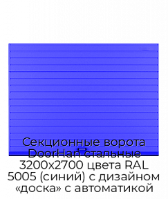 Секционные ворота DoorHan стальные 3200х2700 цвета RAL 5005 (синий) с дизайном «доска» с автоматикой