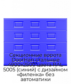 Секционные ворота DoorHan стальные 4900х2500 цвета RAL 5005 (синий) с дизайном «филенка» без автоматики
