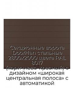 Секционные ворота DoorHan стальные 2800х2000 цвета RAL 8017 (коричнево-красный) с дизайном «широкая центральная полоса» с автоматикой