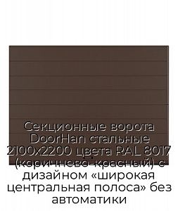 Секционные ворота DoorHan стальные 2100х2200 цвета RAL 8017 (коричнево-красный) с дизайном «широкая центральная полоса» без автоматики preview 1