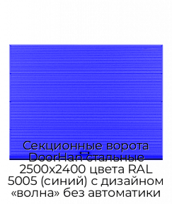 Секционные ворота DoorHan стальные 2500х2400 цвета RAL 5005 (синий) с дизайном «волна» без автоматики