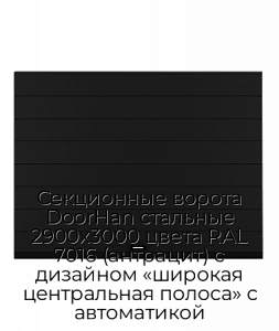 Секционные ворота DoorHan стальные 2900х3000 цвета RAL 7016 (антрацит) с дизайном «широкая центральная полоса» с автоматикой preview 1