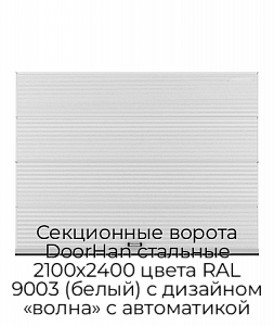Секционные ворота DoorHan стальные 2100х2400 цвета RAL 9003 (белый) с дизайном «волна» с автоматикой preview 1