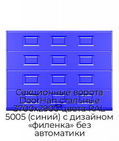 Секционные ворота DoorHan стальные 3700х2900 цвета RAL 5005 (синий) с дизайном «филенка» без автоматики