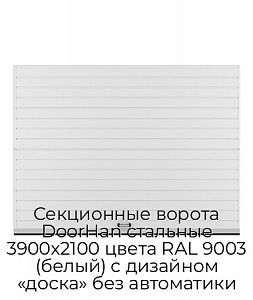 Секционные ворота DoorHan стальные 3900х2100 цвета RAL 9003 (белый) с дизайном «доска» без автоматики preview 1