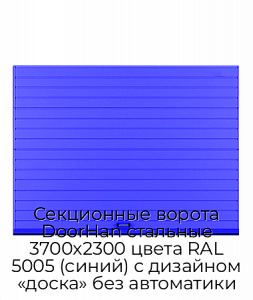 Секционные ворота DoorHan стальные 3700х2300 цвета RAL 5005 (синий) с дизайном «доска» без автоматики preview 1