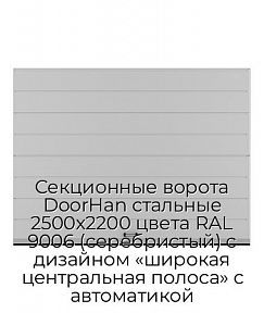 Секционные ворота DoorHan стальные 2500х2200 цвета RAL 9006 (серебристый) с дизайном «широкая центральная полоса» с автоматикой
