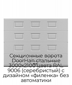 Секционные ворота DoorHan стальные 3000х2100 цвета RAL 9006 (серебристый) с дизайном «филенка» без автоматики preview 1