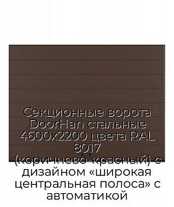 Секционные ворота DoorHan стальные 4600х2200 цвета RAL 8017 (коричнево-красный) с дизайном «широкая центральная полоса» с автоматикой preview 1