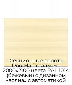 Секционные ворота DoorHan стальные 2000х2100 цвета RAL 1014 (бежевый) с дизайном «волна» с автоматикой preview 1