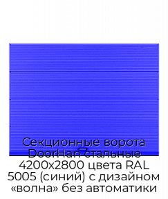 Секционные ворота DoorHan стальные 4200х2800 цвета RAL 5005 (синий) с дизайном «волна» без автоматики