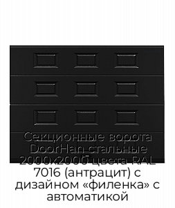 Секционные ворота DoorHan стальные 2000х2000 цвета RAL 7016 (антрацит) с дизайном «филенка» с автоматикой preview 1