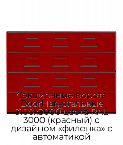 Секционные ворота DoorHan стальные 3100х3000 цвета RAL 3000 (красный) с дизайном «филенка» с автоматикой