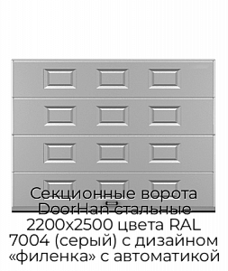 Секционные ворота DoorHan стальные 2200х2500 цвета RAL 7004 (серый) с дизайном «филенка» с автоматикой preview 1