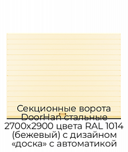 Секционные ворота DoorHan стальные 2700х2900 цвета RAL 1014 (бежевый) с дизайном «доска» с автоматикой preview 1