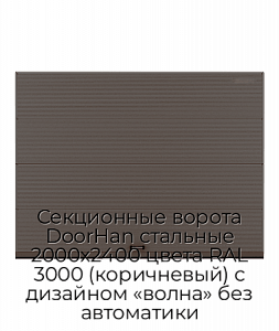 Секционные ворота DoorHan стальные 2000х2400 цвета RAL 3000 (коричневый) с дизайном «волна» без автоматики preview 1