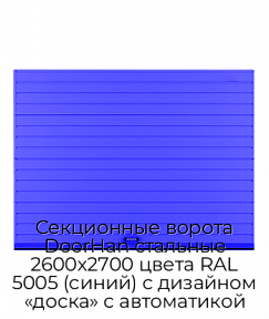 Секционные ворота DoorHan стальные 2600х2700 цвета RAL 5005 (синий) с дизайном «доска» с автоматикой