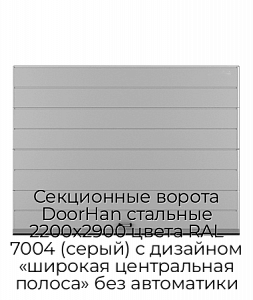 Секционные ворота DoorHan стальные 2200х2900 цвета RAL 7004 (серый) с дизайном «широкая центральная полоса» без автоматики preview 1