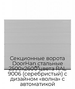 Секционные ворота DoorHan стальные 2500х2600 цвета RAL 9006 (серебристый) с дизайном «волна» с автоматикой