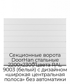 Секционные ворота DoorHan стальные 2200х2300 цвета RAL 9003 (белый) с дизайном «широкая центральная полоса» без автоматики